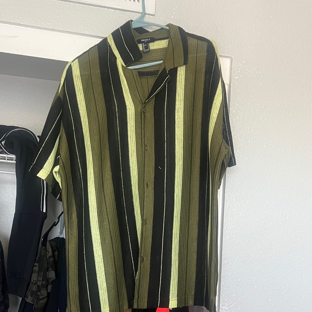 Forever 21 Olive and Black Striped Men's Shirt
